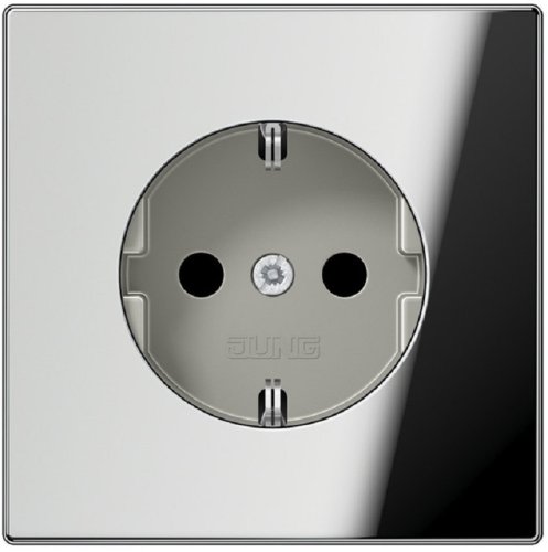 Розетка с заземлением без рамки Jung LS990 metal 1-м. шторки хром картинка